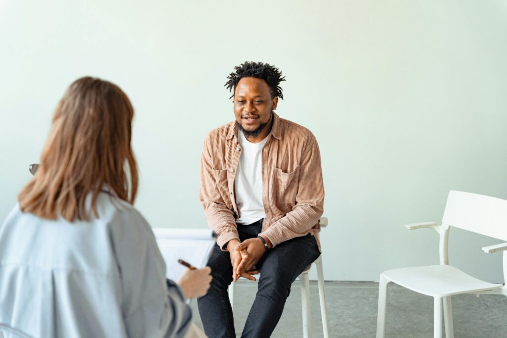 Man in a Psychotherapy Session with a Psychologist