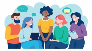 A peer support group for neurodivergent individuals who have recently been diagnosed with a condition providing them with a safe and supportive space. Vector illustration