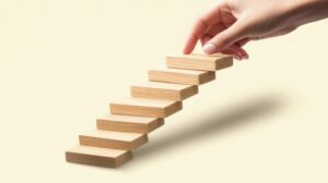 Hand arranging wood block stacking as step stair. Ladder career path concept for business growth success process Hand arranging wood block stacking as step stair. Ladder career path concept for business growth success process