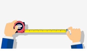 Measuring tape in the hands of a man. Measuring tape in the hands of a man. Template for a poster of a construction and repair company. Flat vector illustration.