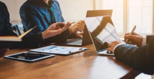Meeting strategy analysis and business planning consultation. Th Meeting strategy analysis and business planning consultation. The concept of working together with people in the organization.